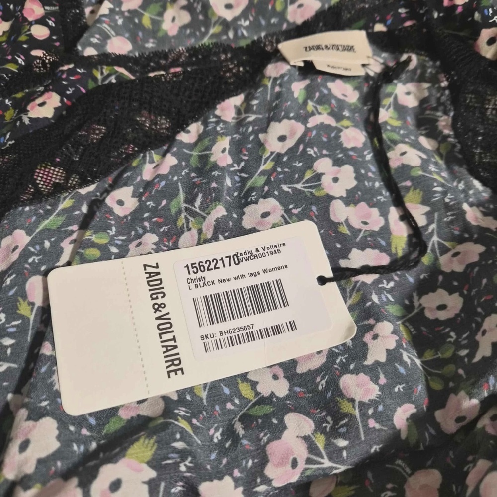 Zadig & Voltaire NWT Christy Anemone Floral Print Racerback Coquette Lace Tank L - Picture 9 of 12